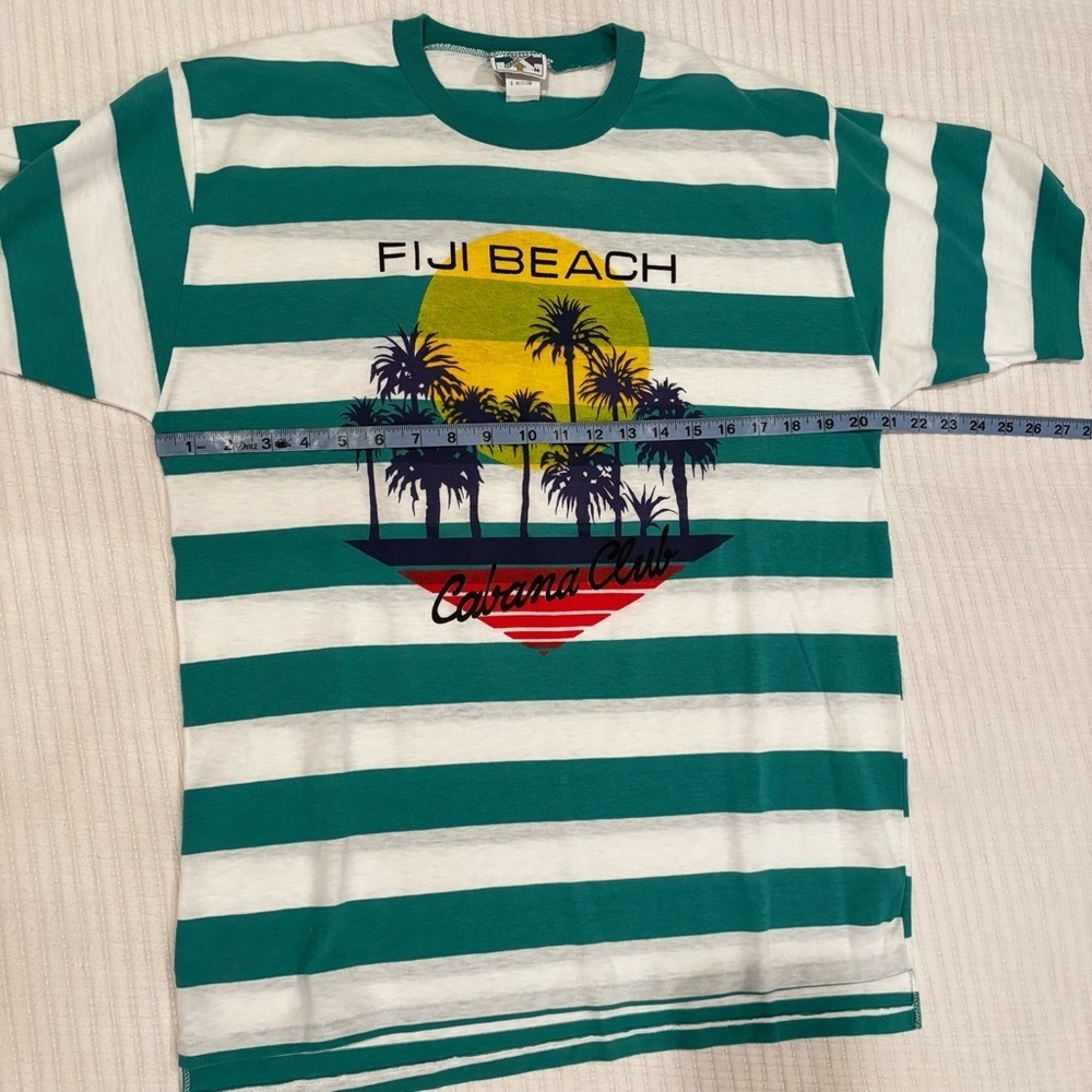 VIntage 70's 80's New Connections Fiji Beach Bold Strip T-shirt Size Medium - Picture 10 of 12